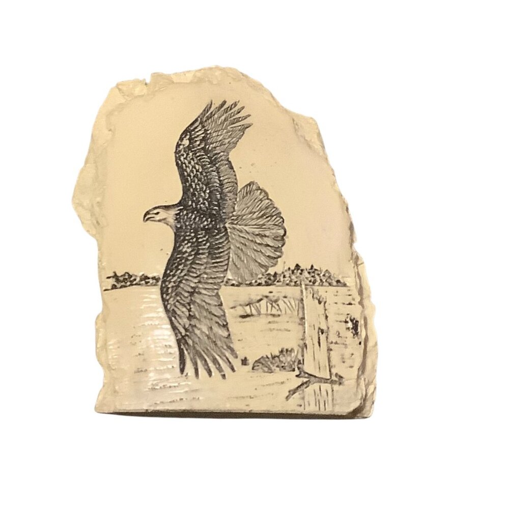 Vtg Woodlands Collection by Lincolnshire Etched Flying Eagle Faux Stone Decor